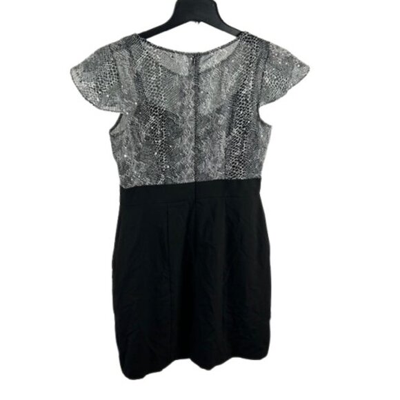AGB Cocktail Bodycon Dress 12 Puffy Short Sleeve Sequin Snake Skin Black White - Picture 3 of 7